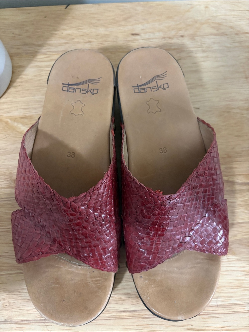 Dansko Red Woven Leather Slide Mules